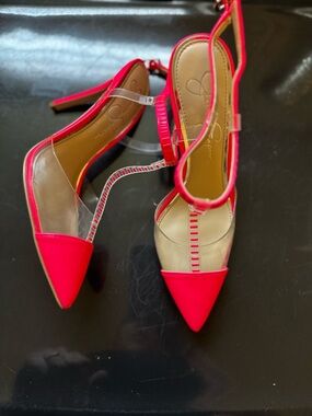 Jessica Simpson Hot Pink Pointed Toe Ankle Strap Pumps